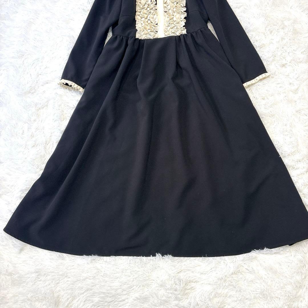 チェスティ バイカラー フリルワンピース S ロング 黒 生成り