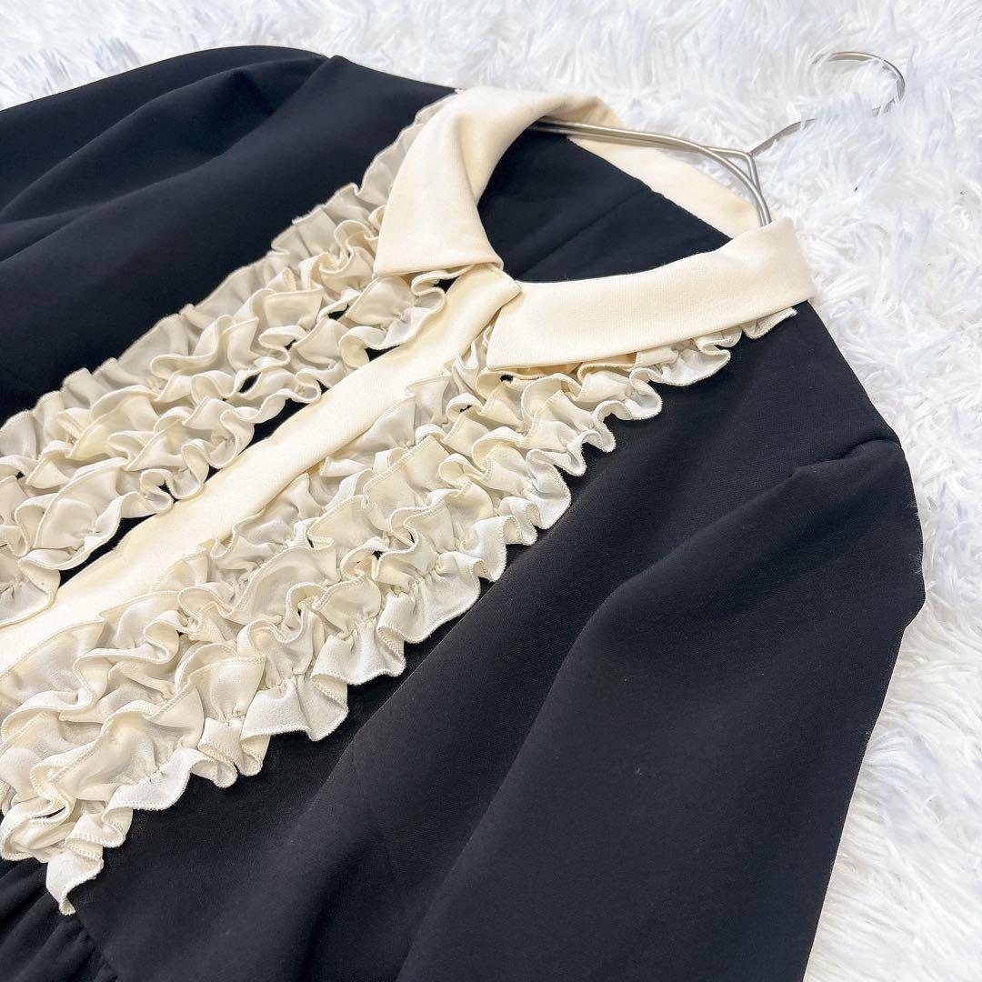 チェスティ バイカラー フリルワンピース S ロング 黒 生成り