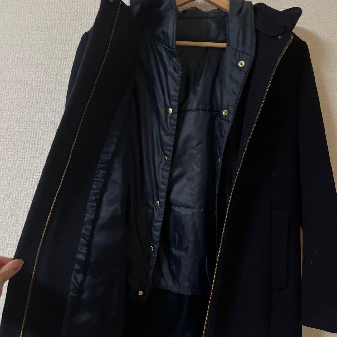 ネイビー ウールロングコート サイズ38 ロペ　ROPE ライナー付き