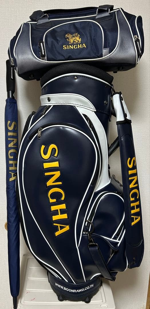 【激レア・非売品】ゴルフキャディーバッグシンハネイビーゴルフバッグ傘3点セット