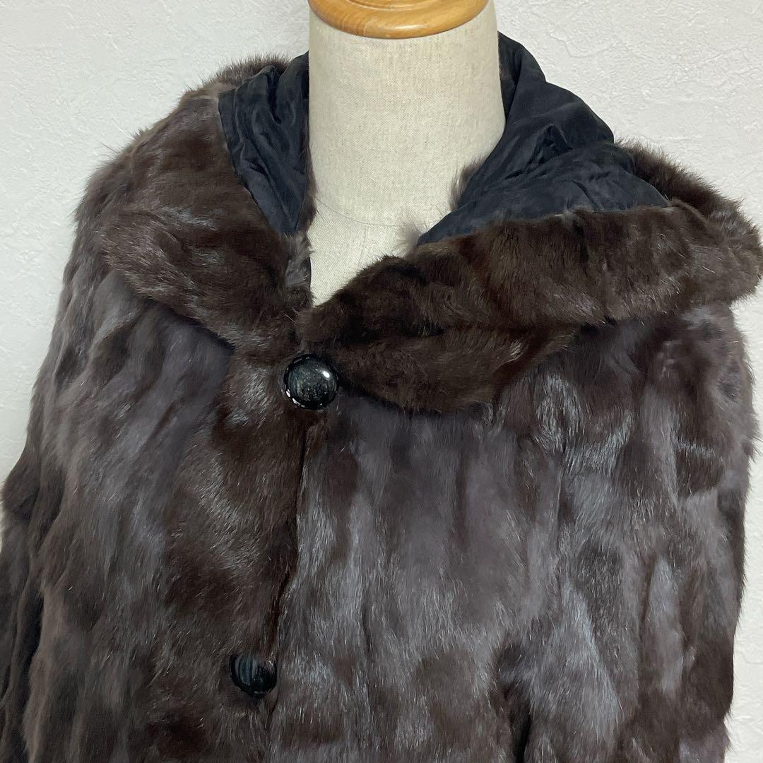【美品】高級シルク100% ロシアリス リバーシブルロングコート L〜LL 毛皮