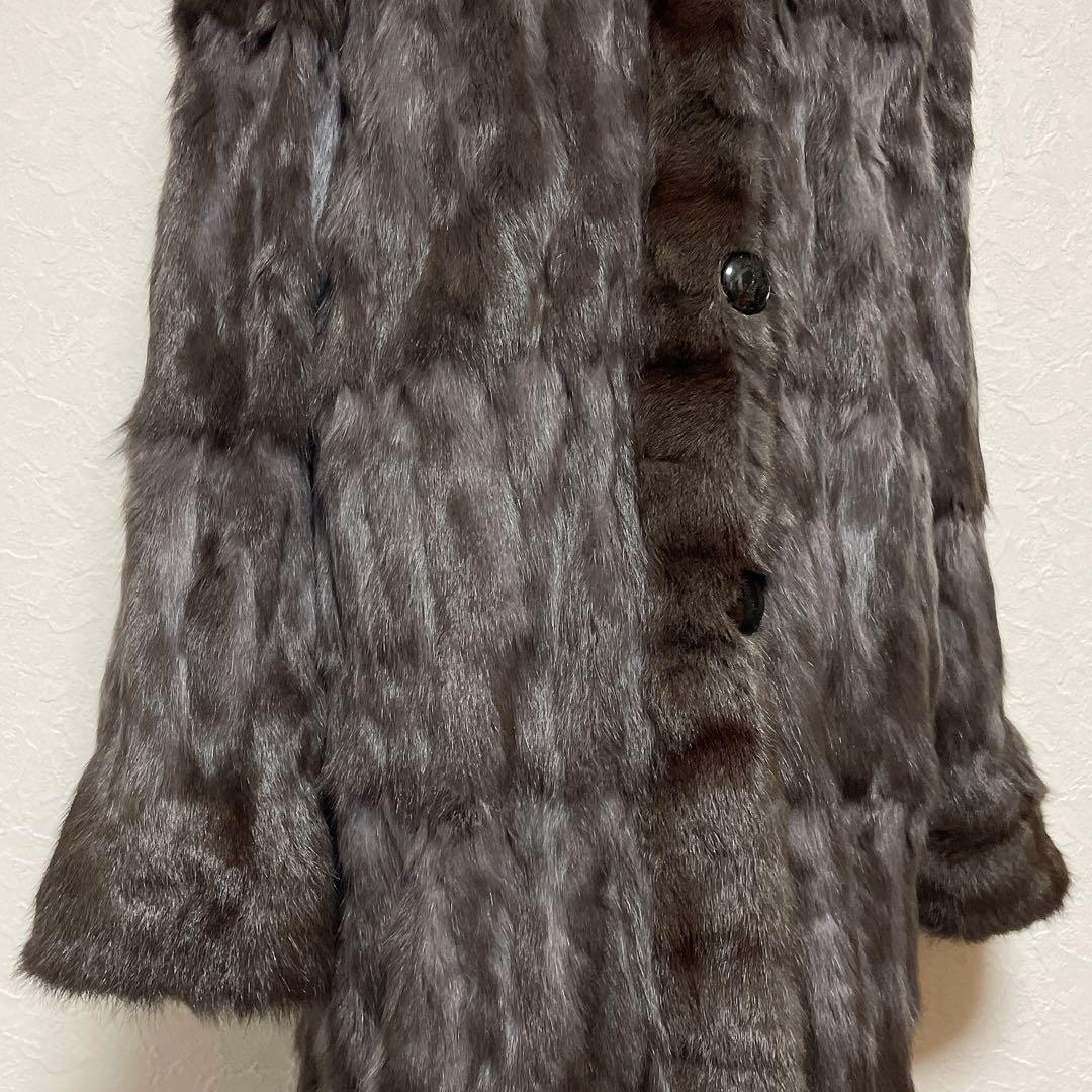 【美品】高級シルク100% ロシアリス リバーシブルロングコート L〜LL 毛皮