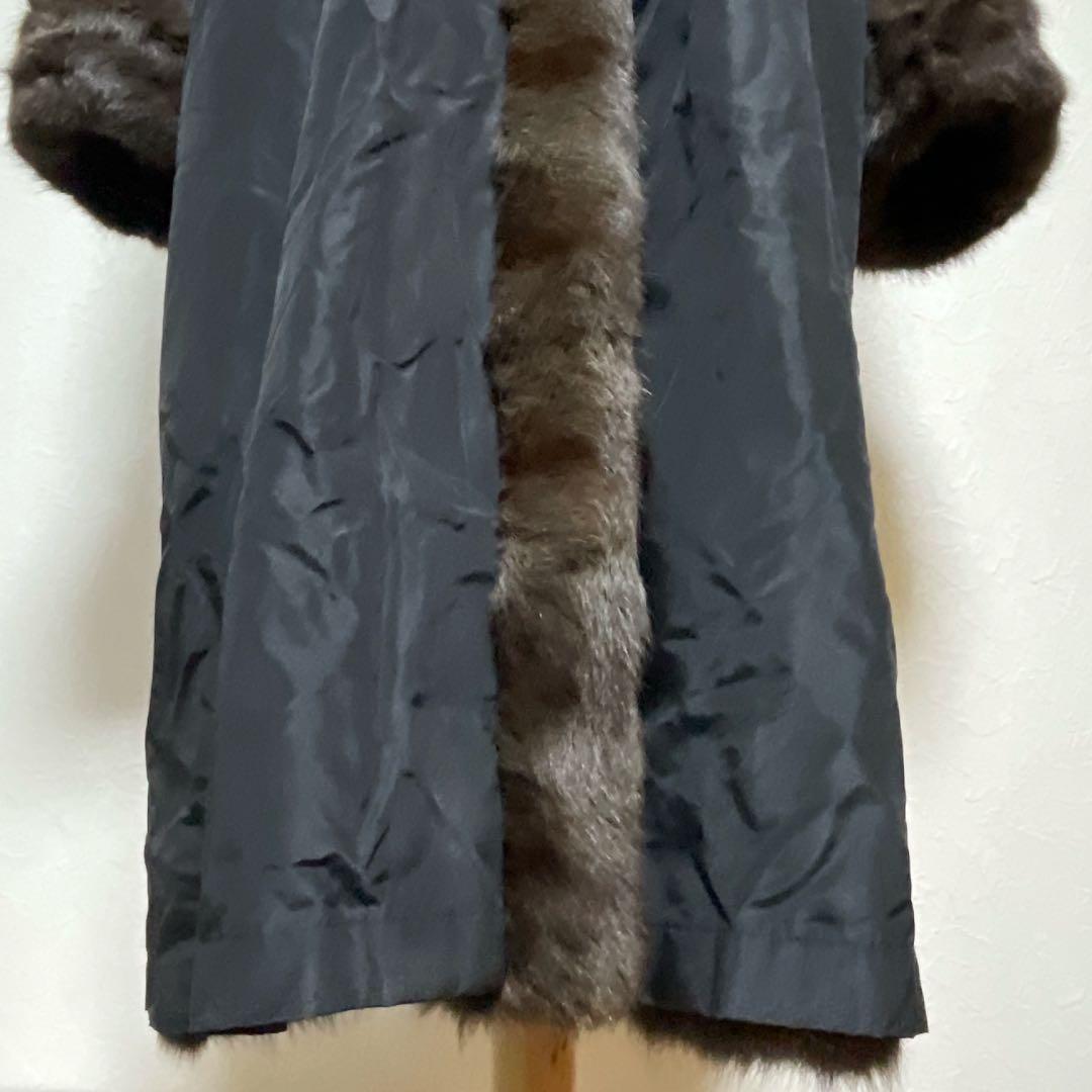 【美品】高級シルク100% ロシアリス リバーシブルロングコート L〜LL 毛皮