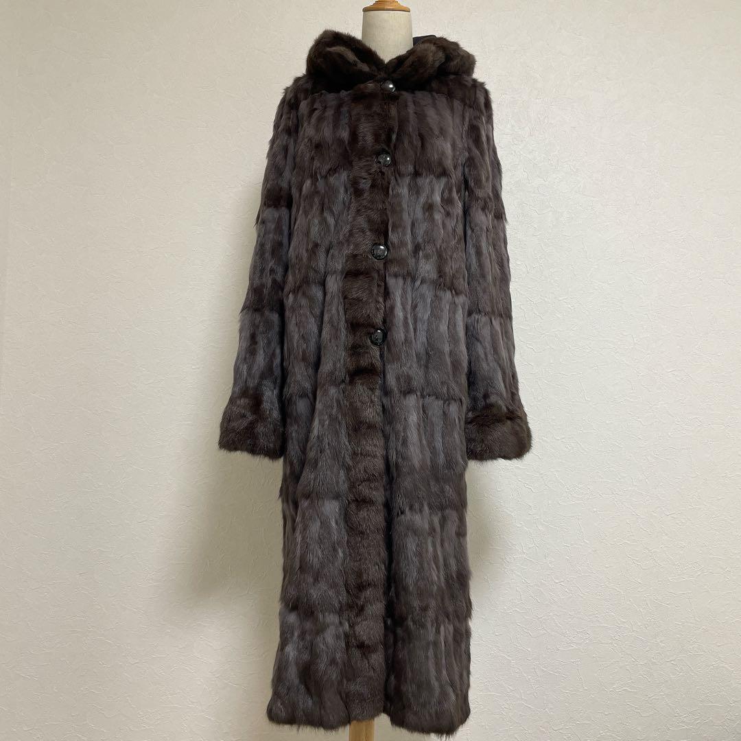 【美品】高級シルク100% ロシアリス リバーシブルロングコート L〜LL 毛皮
