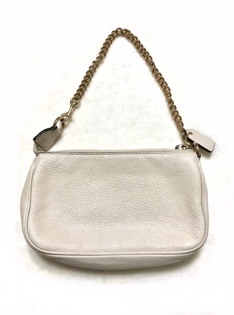 超美品コーチラージリストレットスターダストスタッズショルダーバッグオフホワイト白