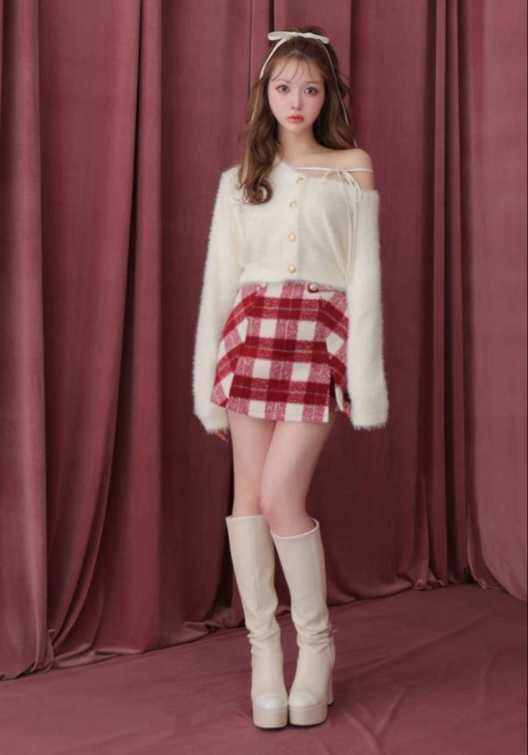 スカート M meeme Light shaggy check miniskirt
