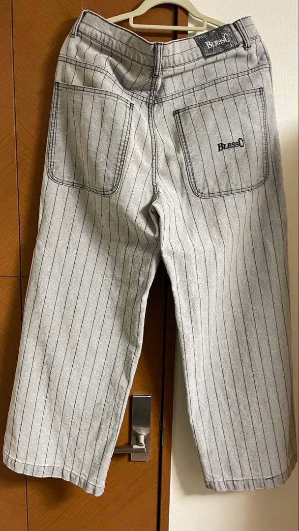 BLESSU ストライプ ワイドパンツ グレー