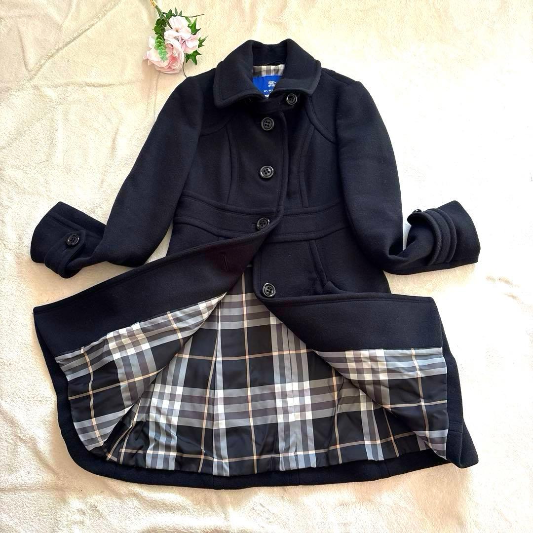 美品✨バーバリーブルーレーベル コート アンゴラ混　ノバチェック 38 黒