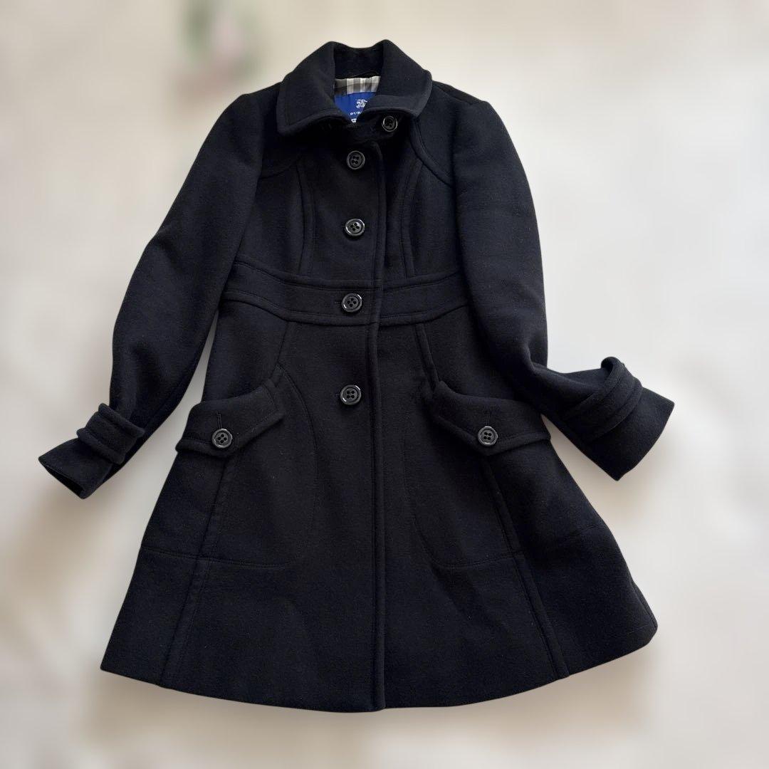 美品✨バーバリーブルーレーベル コート アンゴラ混　ノバチェック 38 黒