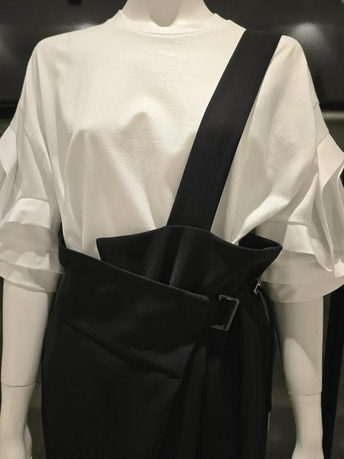 ENFOLD 黒 ONE-SHOULDER SARROUEL TROUSERS