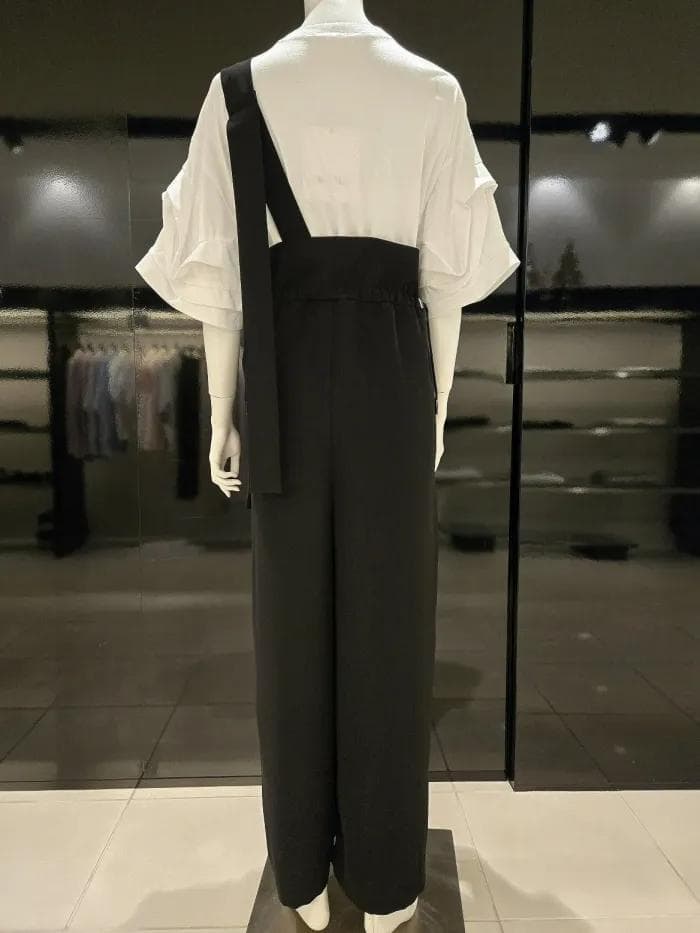 ENFOLD 黒 ONE-SHOULDER SARROUEL TROUSERS