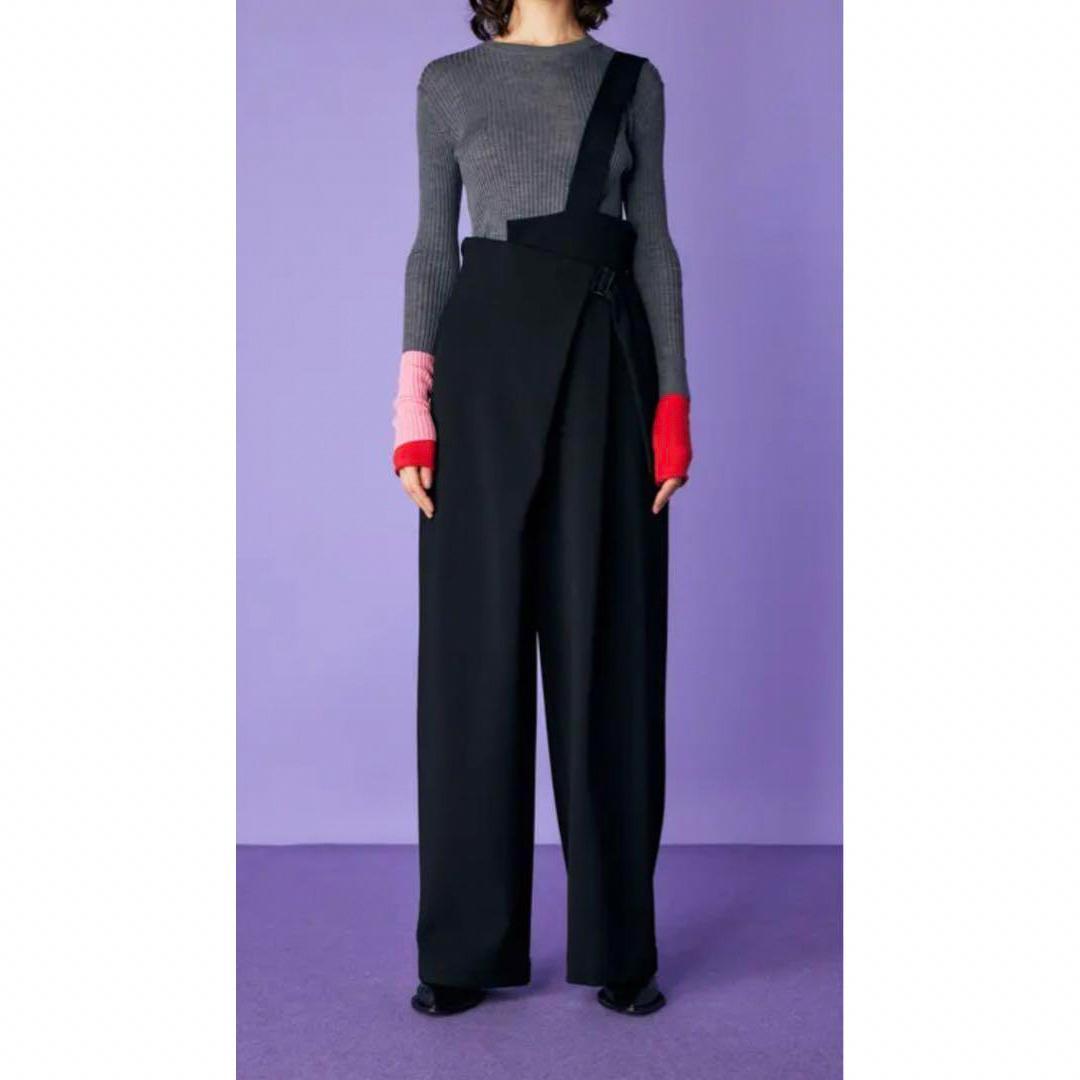 ENFOLD 黒 ONE-SHOULDER SARROUEL TROUSERS