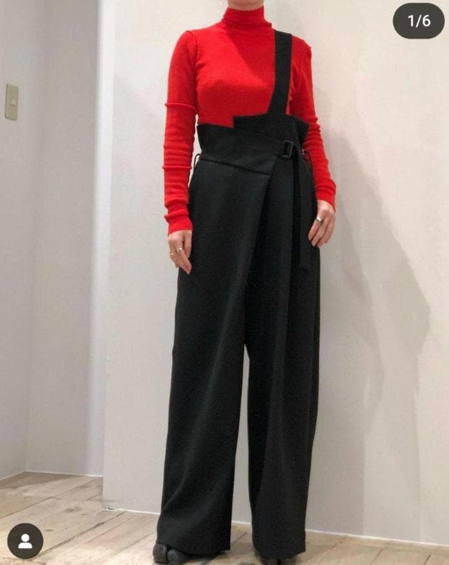 ENFOLD 黒 ONE-SHOULDER SARROUEL TROUSERS