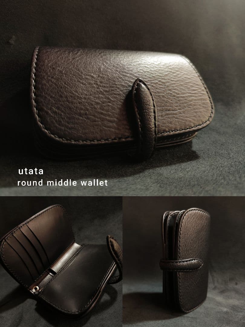 SALE！ミドルウォレット　ブラック　姫路レザー　オイルレザー　二つ折り財布