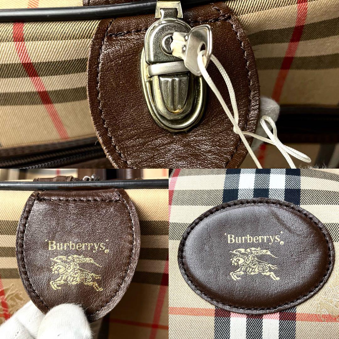 特大サイズ/鍵付き✨バーバリー ボストンバッグ ノバチェック ナイロン レザー