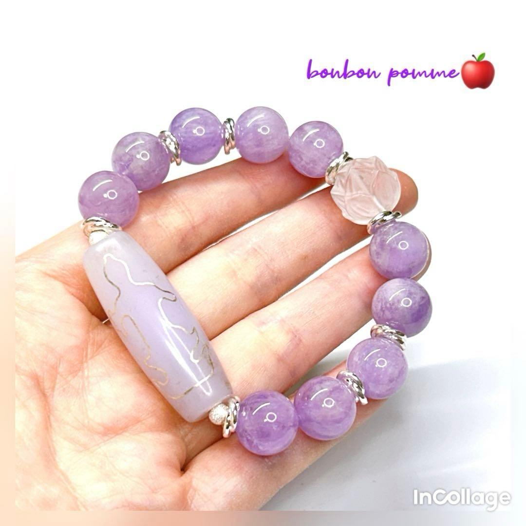 銀線観音天珠　銀線天珠とラベンダーアメジスト