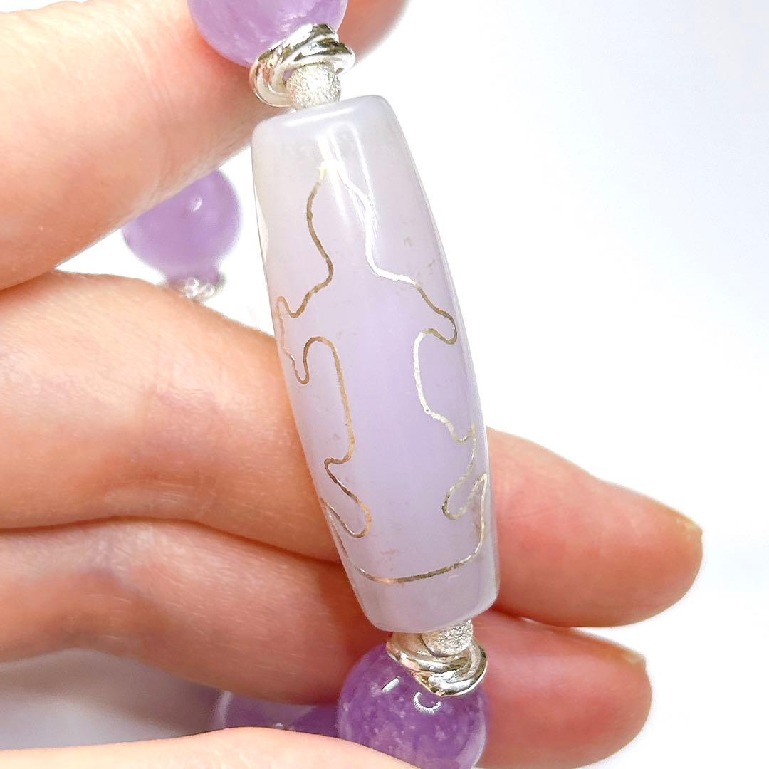 銀線観音天珠　銀線天珠とラベンダーアメジスト