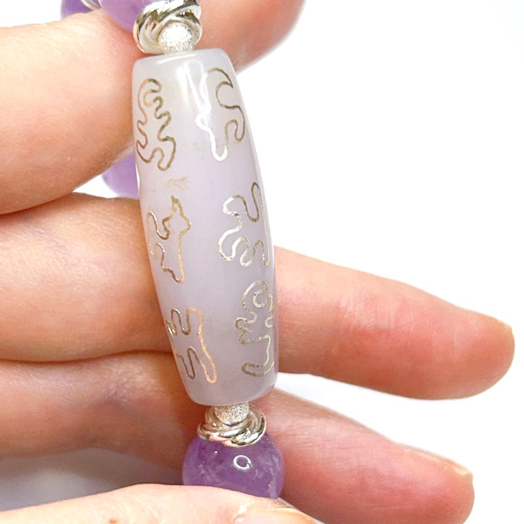 銀線観音天珠　銀線天珠とラベンダーアメジスト