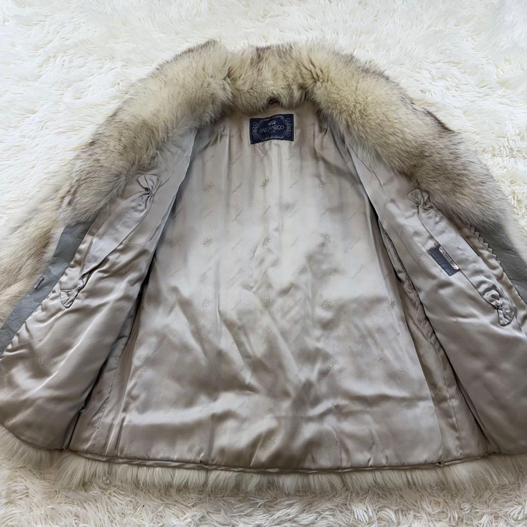 サガフォックス　ノーカラージャケット　コート　リアルファー　表記11