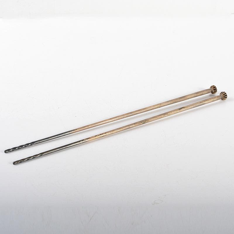 m 茶道具　竹影堂　栄真造　南鐐　菊頭透火箸　共箱　C　6044