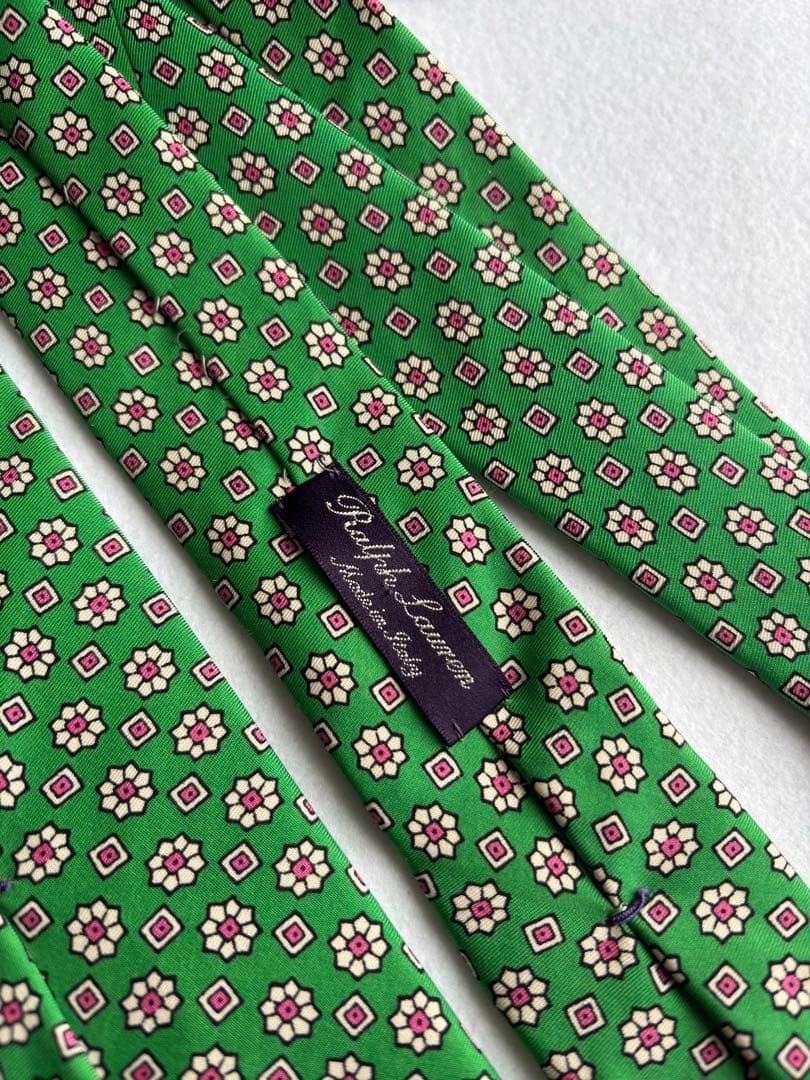 値下げ〔超美品〕希少 ラルフローレン パープルレーベル ネクタイ グリーン