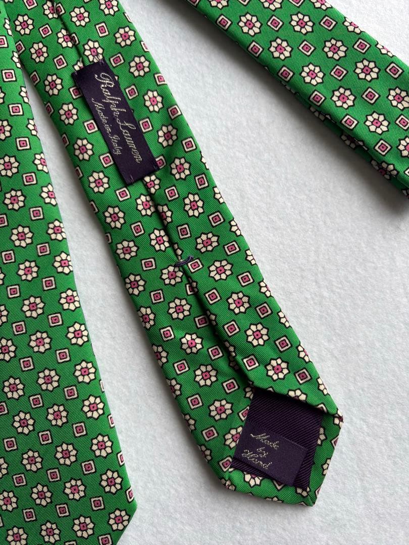 値下げ〔超美品〕希少 ラルフローレン パープルレーベル ネクタイ グリーン