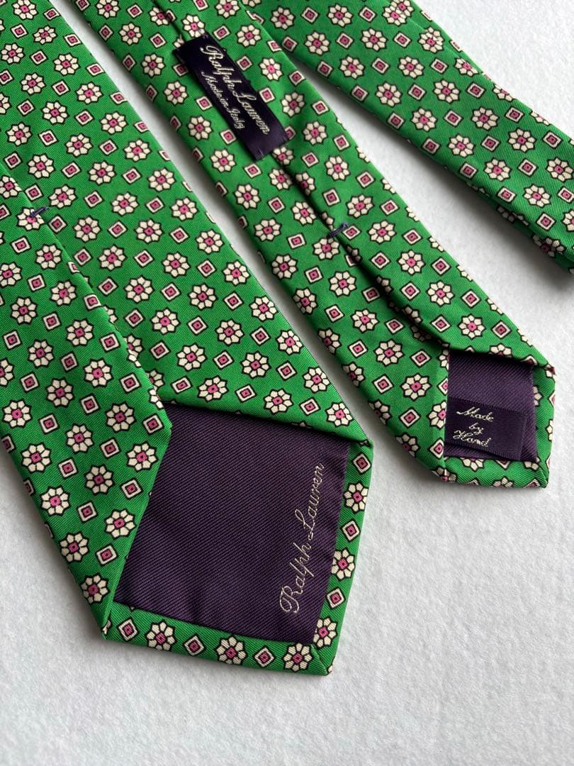 値下げ〔超美品〕希少 ラルフローレン パープルレーベル ネクタイ グリーン