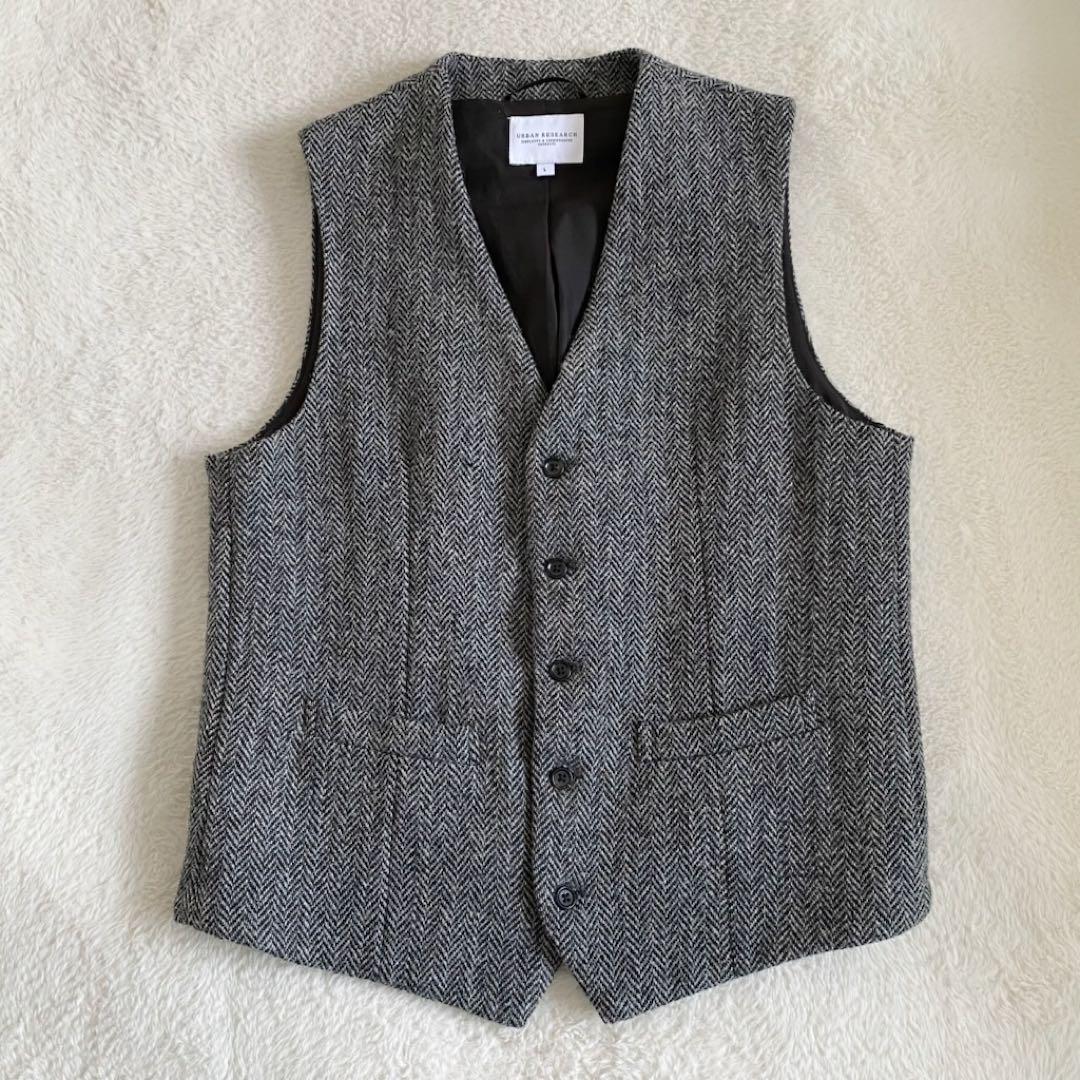 【美品】アーバンリサーチ　ハリスツイード　ヘリンボーン　ジャケット　ベスト　L