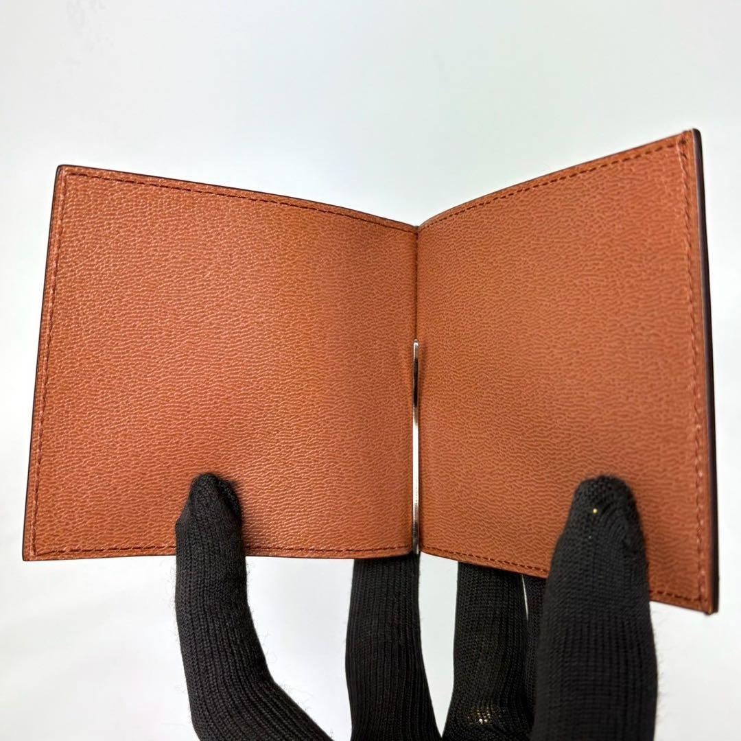 ダンヒル　レザーマネークリップ　三つ折り　カードポケット付き　ブラウン.