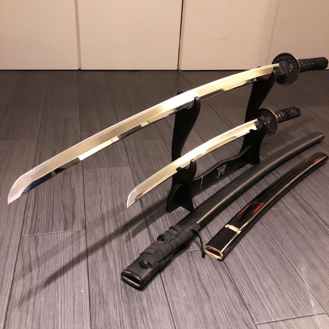 高級模造刀　高級居合刀　太刀　大小セット　本研波刃　亜鉛合金　地肌