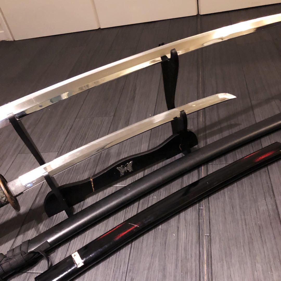 高級模造刀　高級居合刀　太刀　大小セット　本研波刃　亜鉛合金　地肌