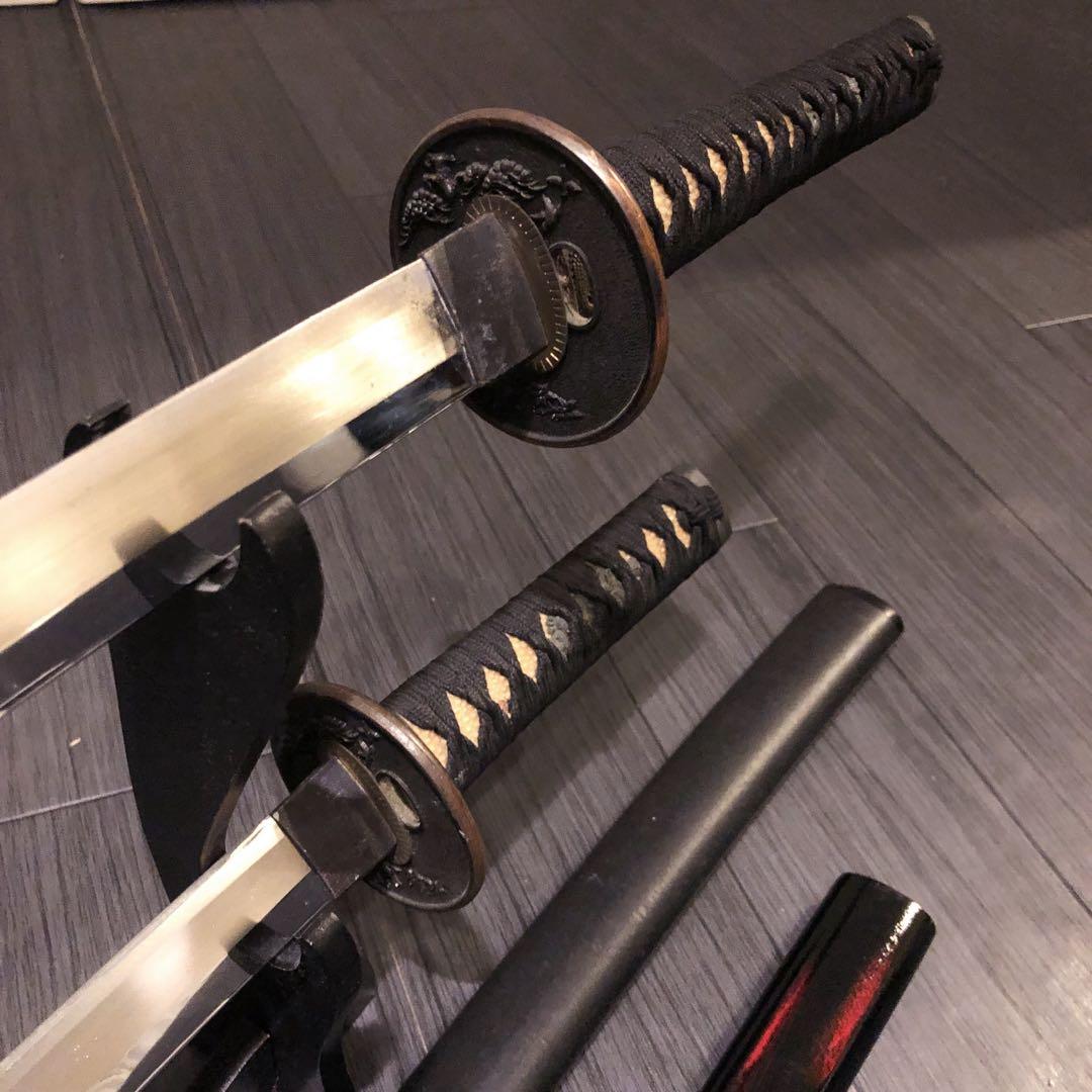 高級模造刀　高級居合刀　太刀　大小セット　本研波刃　亜鉛合金　地肌