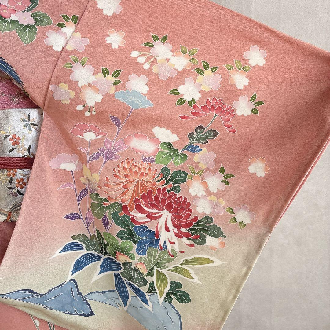 訪問着　フルセット　着物　正絹　友禅　比翼仕立　四季草花　春の華　J7 1月