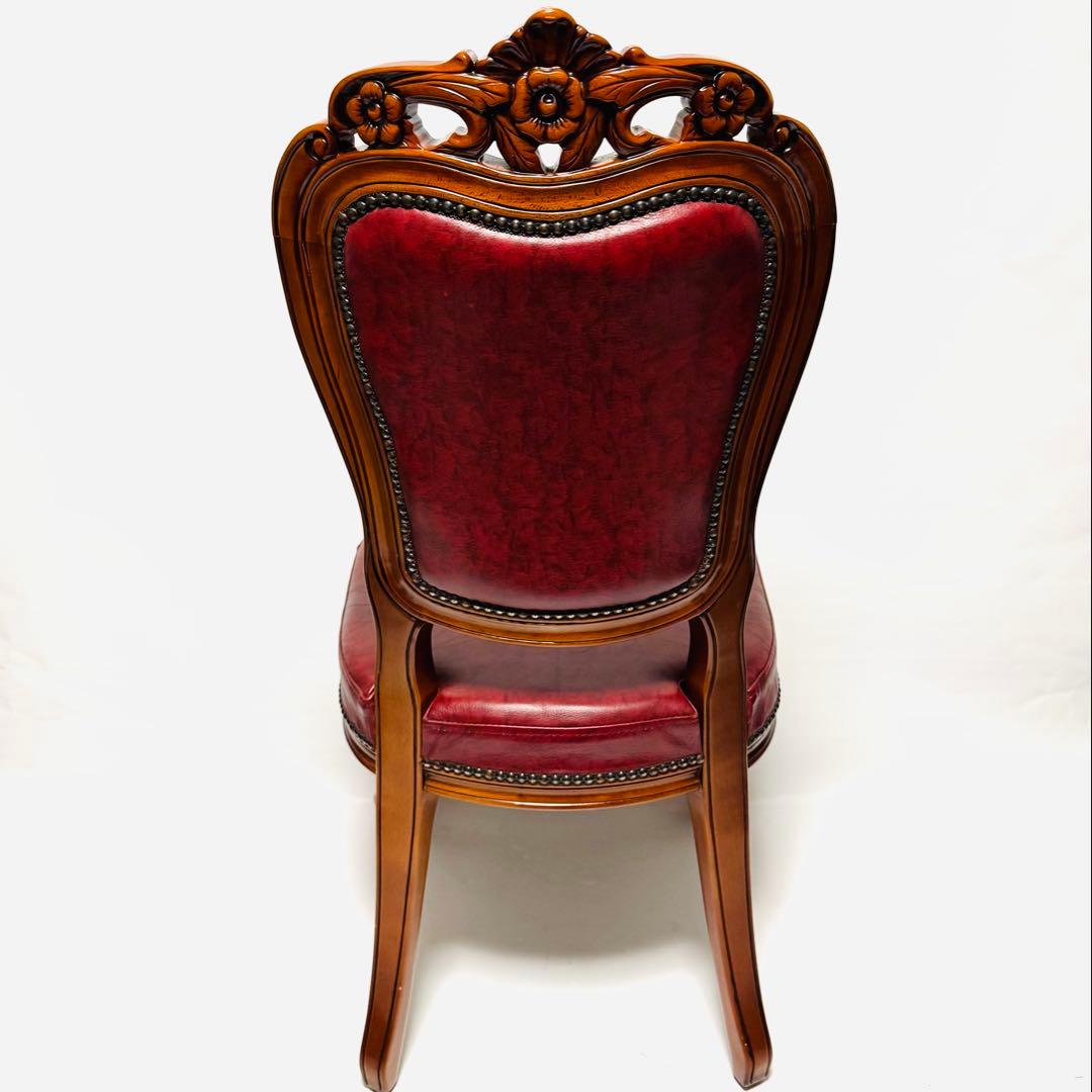 イタリア アンティーク風 マホガニー 猫足 ダイニングチェア レッド レザー