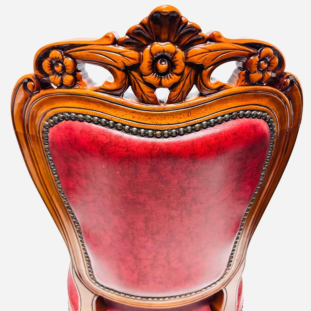 イタリア アンティーク風 マホガニー 猫足 ダイニングチェア レッド レザー