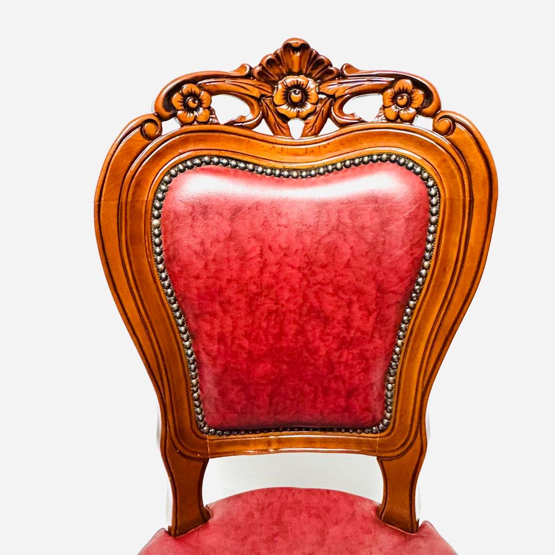 イタリア アンティーク風 マホガニー 猫足 ダイニングチェア レッド レザー