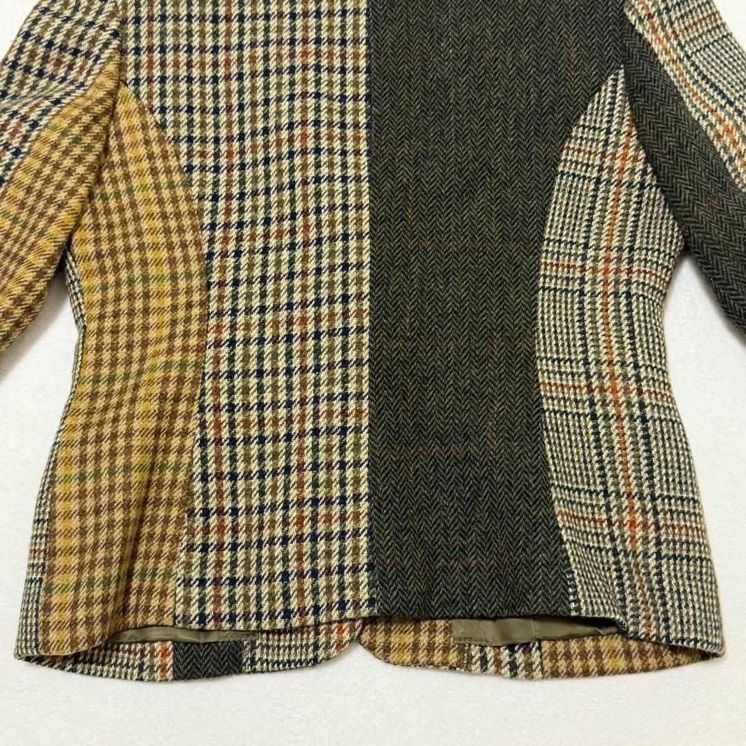【カネコイサオ】美品テーラードジャケット　異素材　金ボタン　チェック柄　ツイード