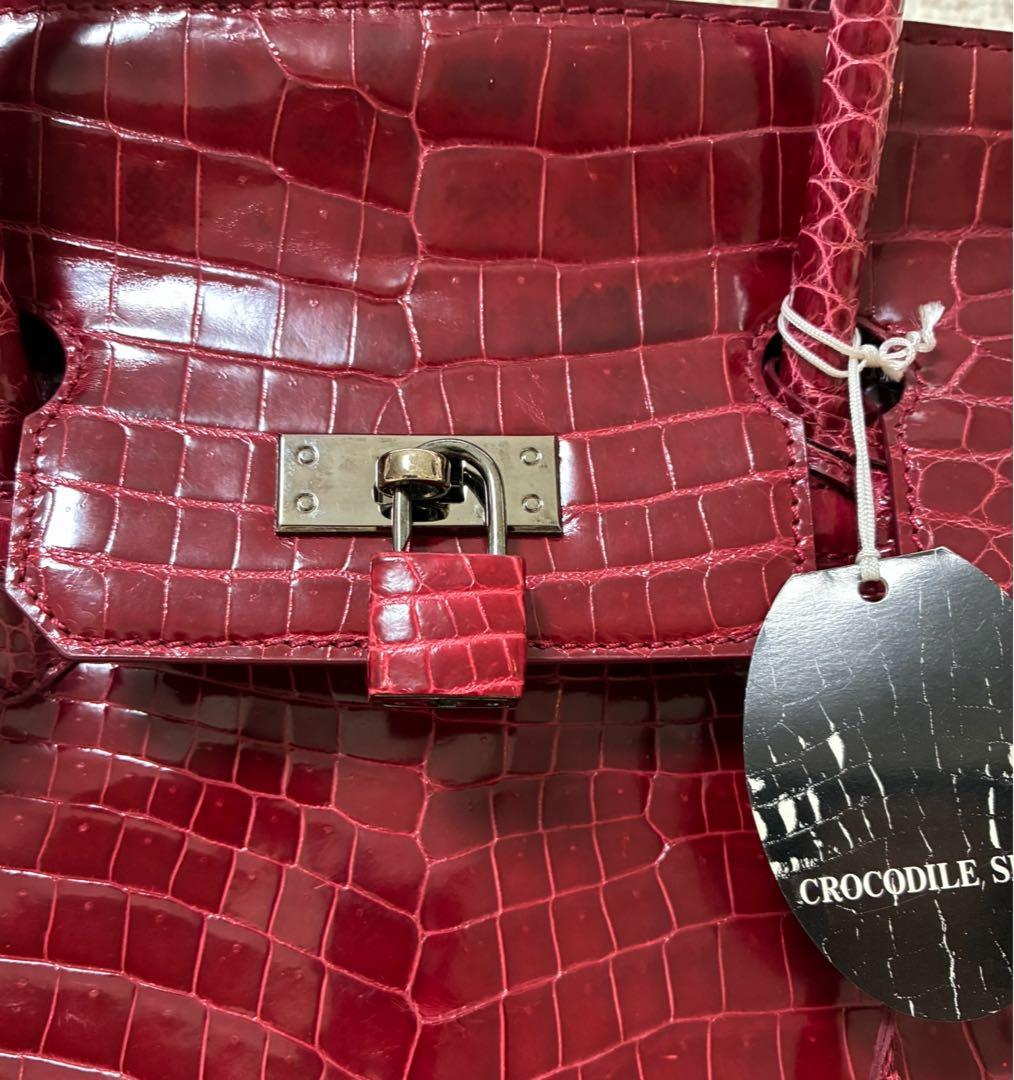 ☆ママ☆ナイルクロコダイルハンドバッグ　軽量　大容量　シャイン加工