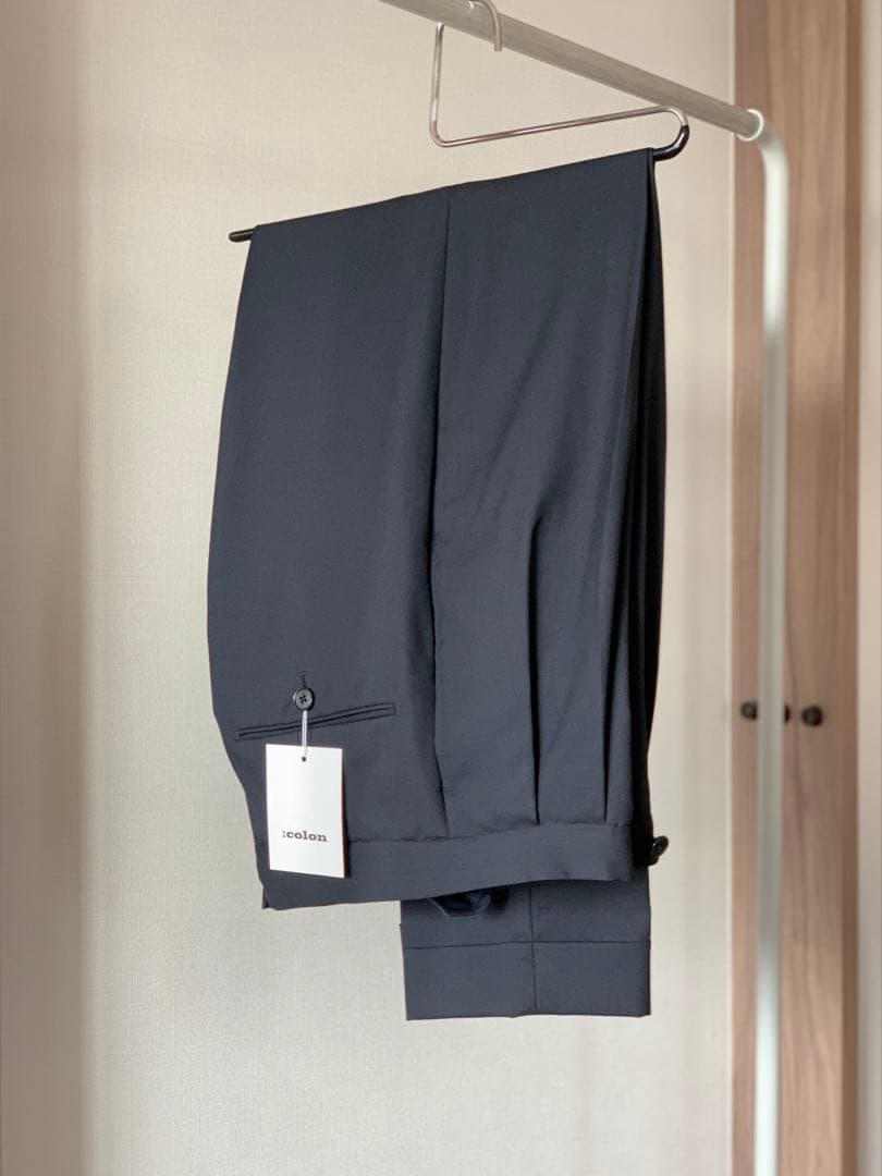 ま*も様 Colon ベルトレス スラックス M ネイビー トロピカルウール 日