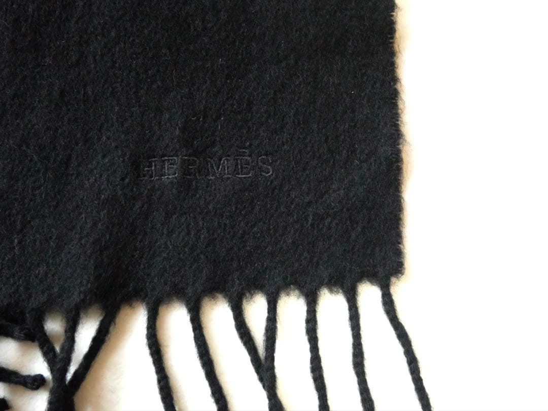 HERMES エルメス　カシミヤマフラー　ブラック