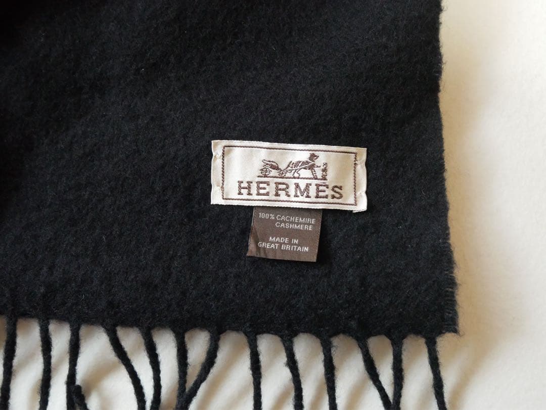 HERMES エルメス　カシミヤマフラー　ブラック