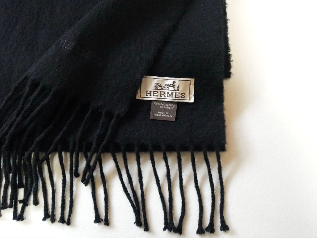 HERMES エルメス　カシミヤマフラー　ブラック