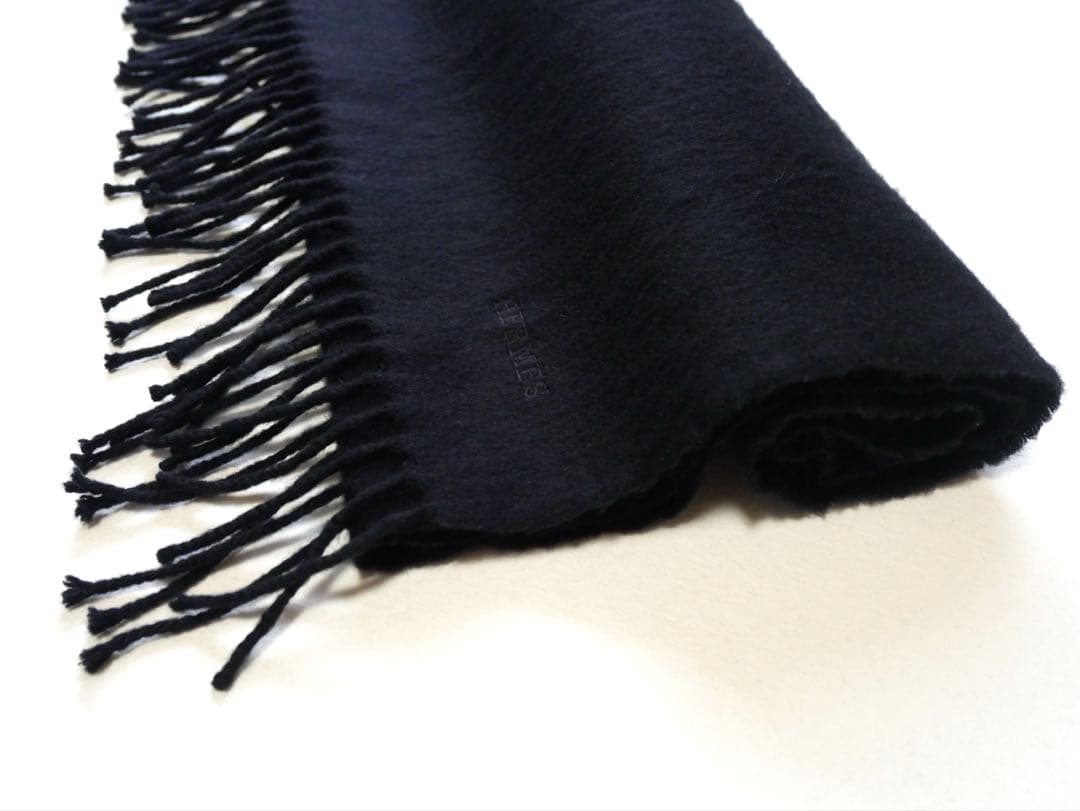 HERMES エルメス　カシミヤマフラー　ブラック