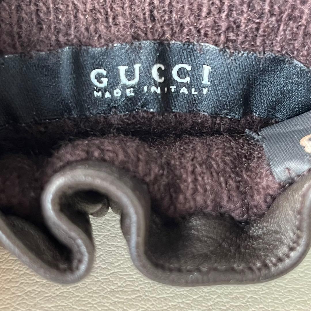 美品 GUCCI 手袋　グローブ　インターロッキング GG レザー　カシミヤ