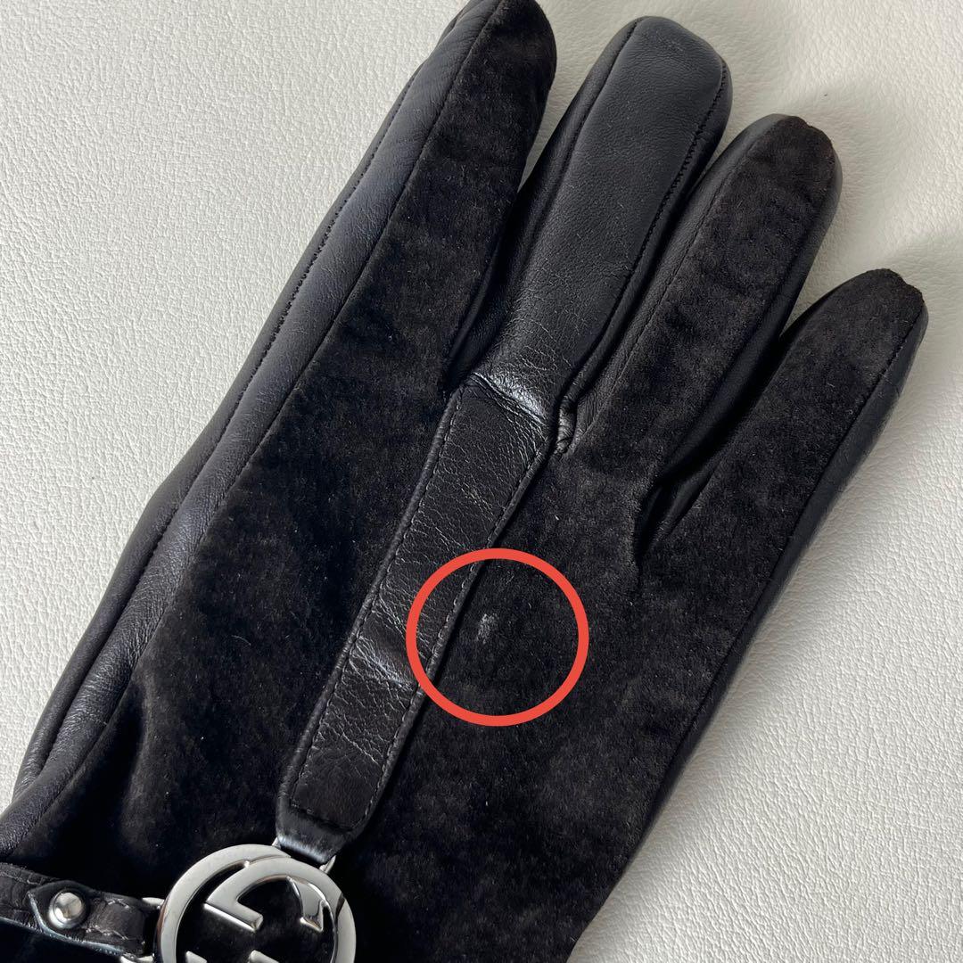 美品 GUCCI 手袋　グローブ　インターロッキング GG レザー　カシミヤ