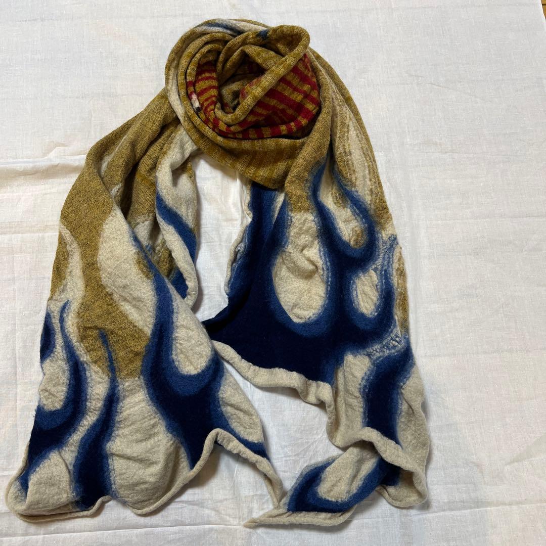 【KAPITAL】Wool Stole 縮絨ウールマフラー 炎ブルー