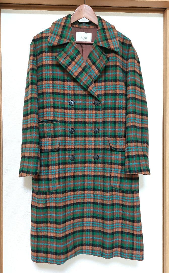 SLOBE IENA　マルチカラーチェックロングピーコート　38　美品✨