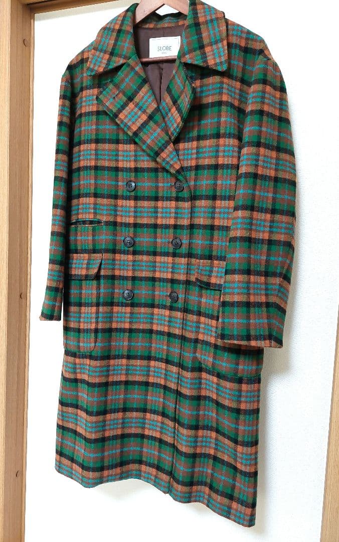 SLOBE IENA　マルチカラーチェックロングピーコート　38　美品✨