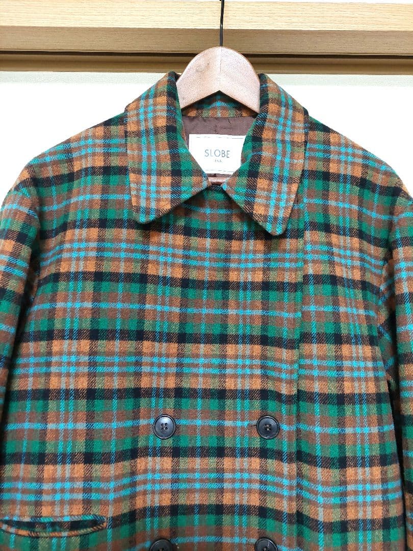 SLOBE IENA　マルチカラーチェックロングピーコート　38　美品✨