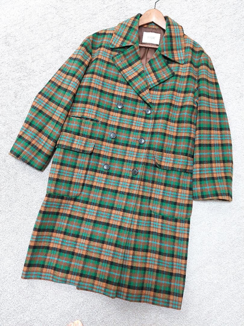 SLOBE IENA　マルチカラーチェックロングピーコート　38　美品✨